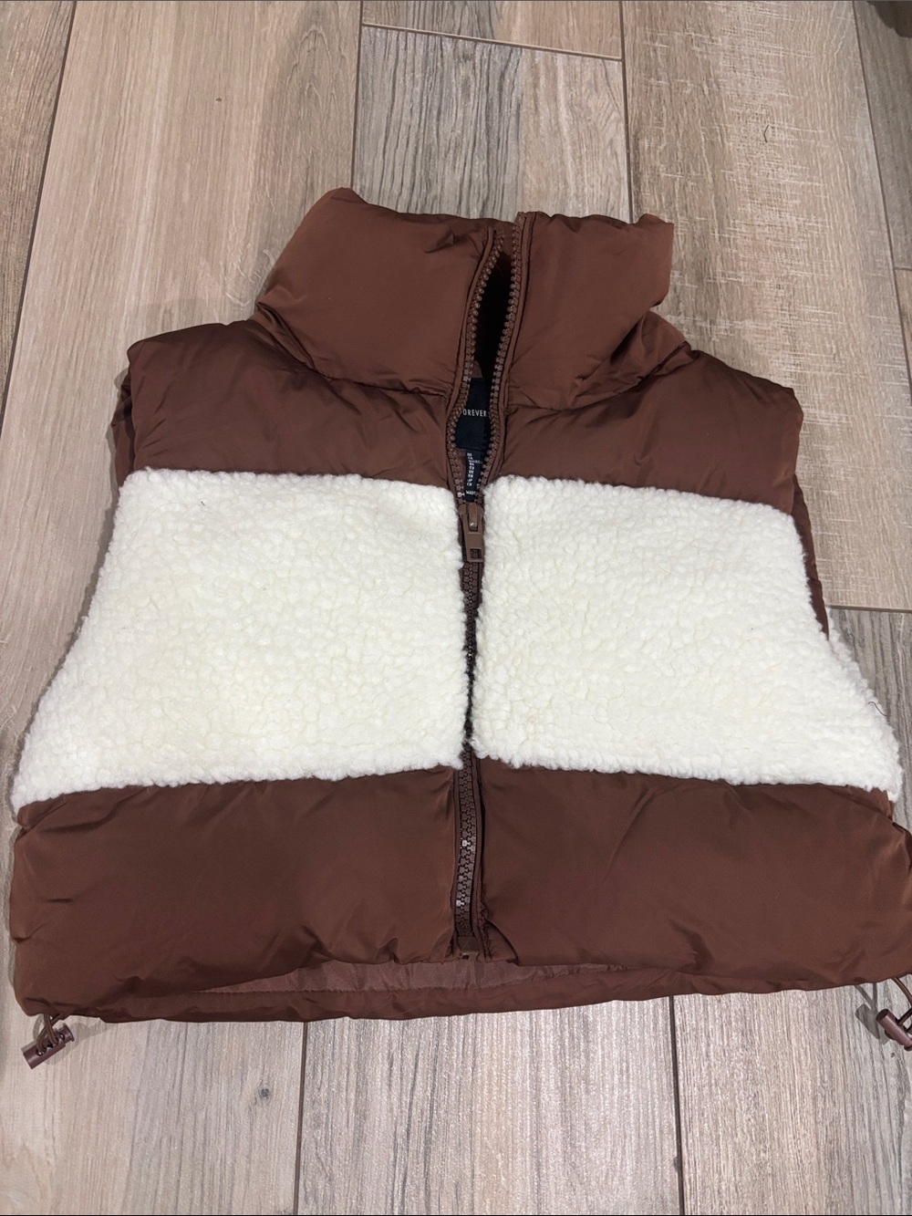 Forever 21 Brown Puffer Vest with White Sherpa Panel
